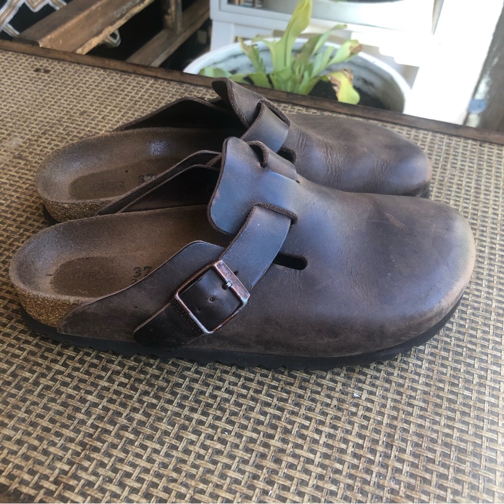 BIRKENSTOCK Boston Brown Leather Suede Clog Sandal Mules Women's US 6.5-7 EUR 37